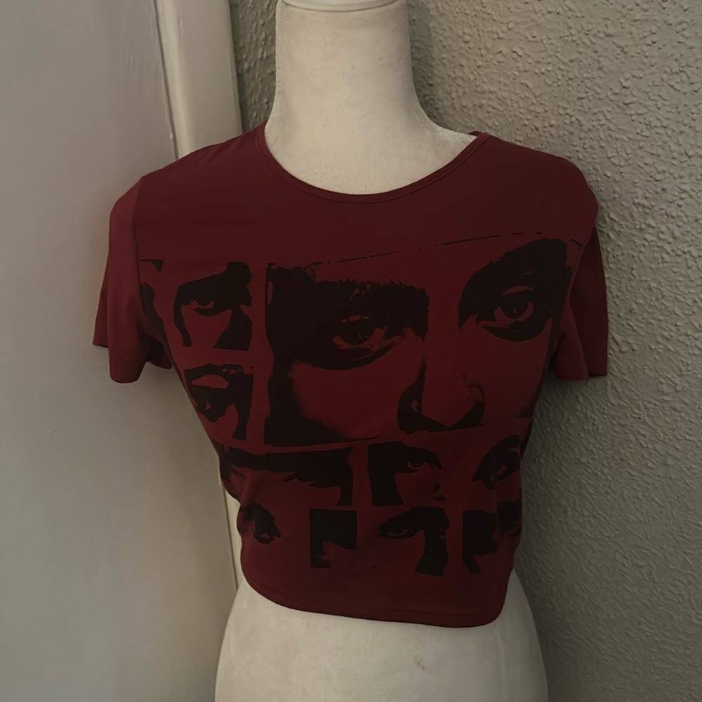 SHEIN Maroon Icon 90’s Graphic Crop T-shirt M Artwork Self Portrait Festival